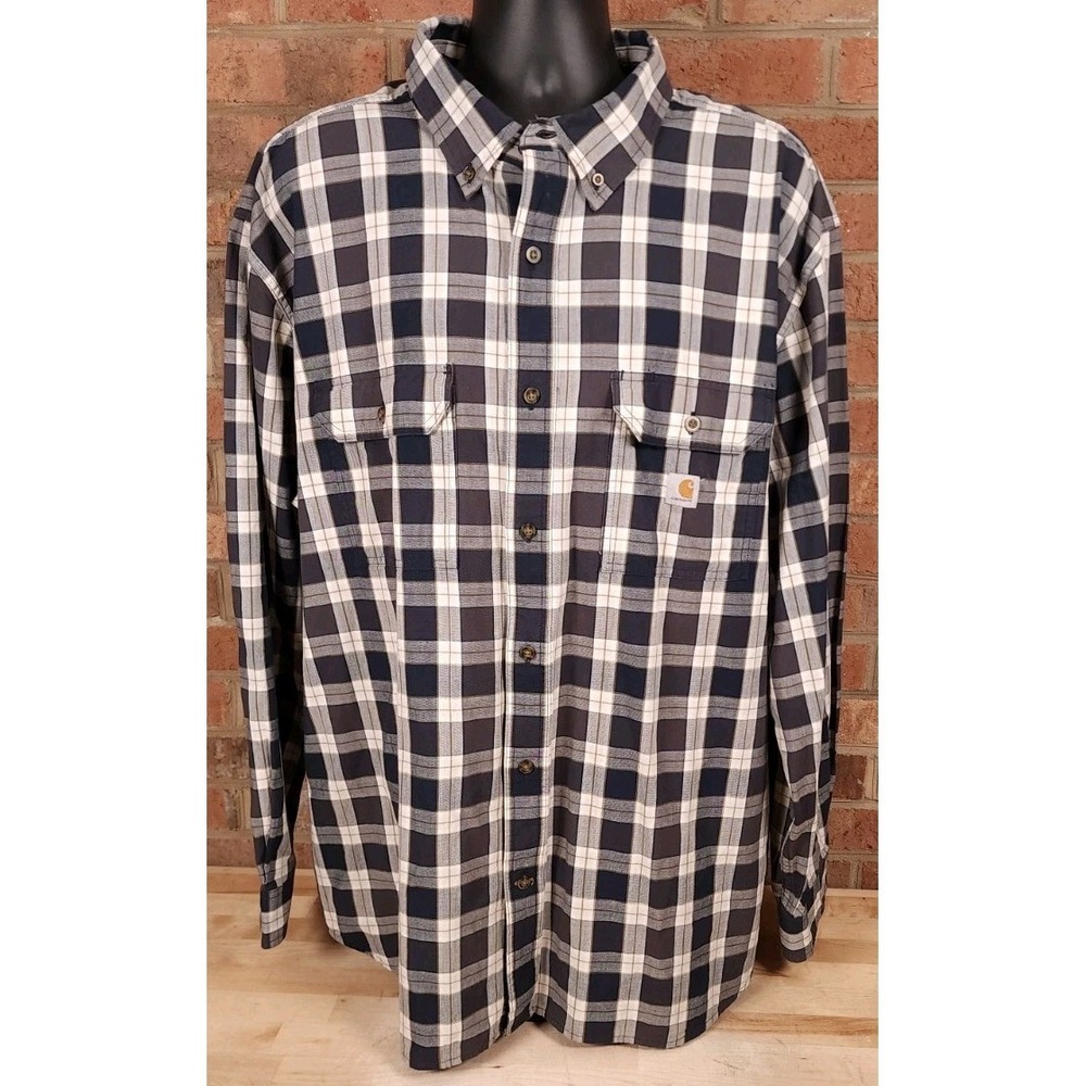 Carhartt Shirt Size 3XL Plaid Long Sleeve Button Down Loose Fit Black Gray White